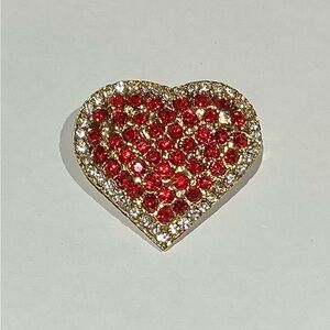 Vintage Gold Tone and Red and clear Rhinestones Heart  Brooch